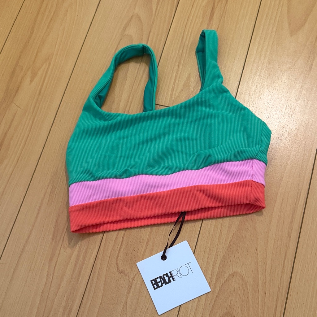 Beach Riot Vibrant Green And Pink Bikini Top